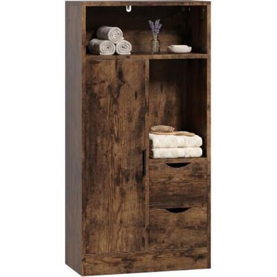 HOMCOM Schmaler platzsparender Badezimmerschrank 50x25x100 cm Braun Badezimmerschrank mit 2 Schubladen, 3 höhenverstellbare Einlegeböden, Aufbewahrungsschrank, nordischer Stil HOMCOM Schmaler platzsparender Badezimmerschrank 50x25x100 cm Braun Badezimmerschrank mit 2 Schubladen, 3 höhenverstellbare Einlegeböden, Aufbewahrungsschrank, nordischer Stil