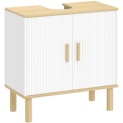 HOMCOM Unterschrank 2 Türen verstellbares Regal 60x30x61cm Weiß Badschrank, Unterwaschbecken-Waschtisch, modernes Design HOMCOM Unterschrank 2 Türen verstellbares Regal 60x30x61cm Weiß Badschrank, Unterwaschbecken-Waschtisch, modernes Design