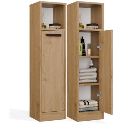 CDF Hochschrank Badschrank Seitenschrank Badezimmer Stehend Eiche Artisan 4 Einlegeböden, 16 mm Spanplatte, 25,5x24x102 cm, Selbstmontage, 2 Jahre Garantie, 11,5 kg Gewicht, modern, schmal, praktisch CDF Hochschrank Badschrank Seitenschrank Badezimmer Stehend Eiche Artisan 4 Einlegeböden, 16 mm Spanplatte, 25,5x24x102 cm, Selbstmontage, 2 Jahre Garantie, 11,5 kg Gewicht, modern, schmal, praktisch