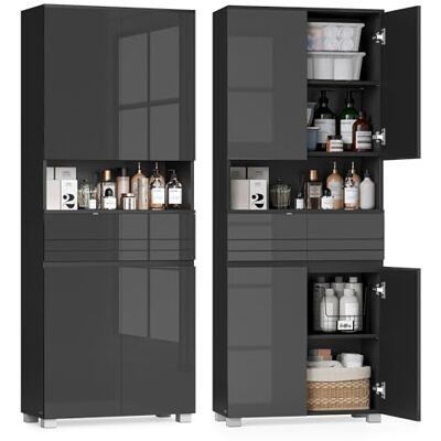 VASAGLE Badezimmerschrank, mit 2 Schubladen, 60 x 30 x 170,5 cm Badschrank, Badezimmermöbel, verstellbare Ablagen, offenes Fach, Tintenschwarz, KAIN Kollektion BBC563BH01 VASAGLE Badezimmerschrank, mit 2 Schubladen, 60 x 30 x 170,5 cm Badschrank, Badezimmermöbel, verstellbare Ablagen, offenes Fach, Tintenschwarz, KAIN Kollektion BBC563BH01