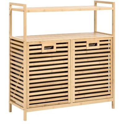 Beliani Badregal mit 2 Wäschekörben Bambus Hellbraun schmal rechteckig 33x88 cm 48 Liter 95 cm hoch Skandi Cejar Beliani Badregal mit 2 Wäschekörben Bambus Hellbraun schmal rechteckig 33x88 cm 48 Liter 95 cm hoch Skandi Cejar