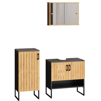 Vicco Badmöbel-Set Vayra, Bambus, 60 cm besteht aus Waschbeckenunterschrank, Spiegelschrank und Midischrank Vicco Badmöbel-Set Vayra, Bambus, 60 cm besteht aus Waschbeckenunterschrank, Spiegelschrank und Midischrank