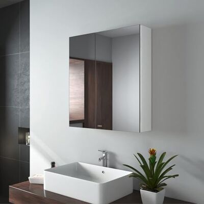 EMKE Spiegelschränke 60x65cm Spiegelschrank Badschrank mit Doppelseitiger Spiegel (Weiß) EMKE Spiegelschränke 60x65cm Spiegelschrank Badschrank mit Doppelseitiger Spiegel (Weiß)