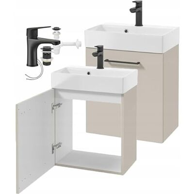 DomoDomo Waschbeckenunterschrank Hängend 60x50 cm mit Waschbecken & Armatur – Badezimmerschrank Montiert, Kaschmir Matt, 30 cm Tief, Soft Close, Set mit Syphon & klick-Klack DomoDomo Waschbeckenunterschrank Hängend 60x50 cm mit Waschbecken & Armatur – Badezimmerschrank Montiert, Kaschmir Matt, 30 cm Tief, Soft Close, Set mit Syphon & klick-Klack