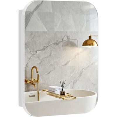 HOMCOM Badspiegelschrank, Spiegeltür, verstellbare Regalböden, Weiß Wandmontierter Badezimmerschrank, Soft-Close-Scharniere HOMCOM Badspiegelschrank, Spiegeltür, verstellbare Regalböden, Weiß Wandmontierter Badezimmerschrank, Soft-Close-Scharniere