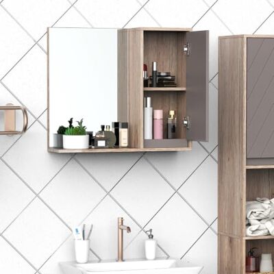 HOMCOM Spiegelschrank Badschrank Hängeschrank Badmöbel Wandschrank Mehrzweckschrank, Spanplatte+MDF, Grau+ Natur,57 x 14,2 x 49,2 cm HOMCOM Spiegelschrank Badschrank Hängeschrank Badmöbel Wandschrank Mehrzweckschrank, Spanplatte+MDF, Grau+ Natur,57 x 14,2 x 49,2 cm