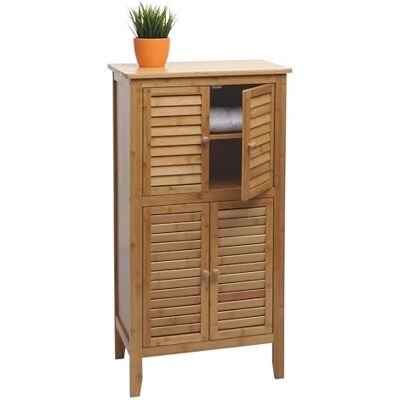 Mendler Badezimmerschrank HWC-B18 4 Türen Bambus 100x50x30cm Regal, Kommode Mendler Badezimmerschrank HWC-B18 4 Türen Bambus 100x50x30cm Regal, Kommode