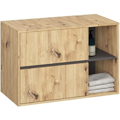 AKORD Hängeschrank Bad VAMI 90 cm Badezimmerschrank Hängend mit 2 Schubladen und Regalen Hängeschrank Ausschnitten für Aufsatzwaschbecken Wandschrank Artisan-Eiche & Graphitgrau AKORD Hängeschrank Bad VAMI 90 cm Badezimmerschrank Hängend mit 2 Schubladen und Regalen Hängeschrank Ausschnitten für Aufsatzwaschbecken Wandschrank Artisan-Eiche & Graphitgrau