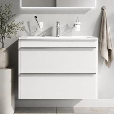 AM.PM HIT – Wandhängender Waschtischunterschrank mit integriertem Waschbecken, Badmöbel-Set für Gäste-WC & Badezimmer, 2 Schubladen, Hochglanz Weiß (80/58 cm) AM.PM HIT – Wandhängender Waschtischunterschrank mit integriertem Waschbecken, Badmöbel-Set für Gäste-WC & Badezimmer, 2 Schubladen, Hochglanz Weiß (80/58 cm)