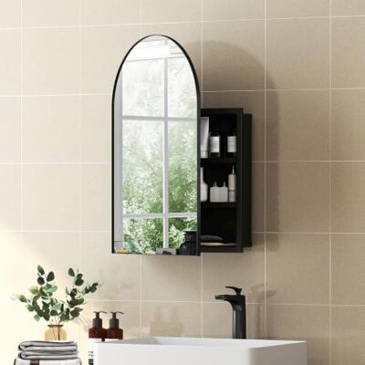 HOMCOM Spiegelschrank Bad Gewölbter mit 180° Tür Schwarz 50 x 12 x 76 cm Badezimmerschrank, 3 Regalen, Wandschrank aus Metall, Badschrank Hängend für Badezimmer HOMCOM Spiegelschrank Bad Gewölbter mit 180° Tür Schwarz 50 x 12 x 76 cm Badezimmerschrank, 3 Regalen, Wandschrank aus Metall, Badschrank Hängend für Badezimmer