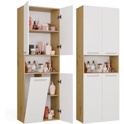 CDF Hochschrank Wäschekorb Bad 1 Wäschekorb Kurze Tür Eiche Artisan/Weiß 4 Einlegeböden, 16 mm Spanplatte, matt, 60x30x174 cm, Selbstmontage, 2 Jahre Garantie, 39,5 kg Gewicht, Badezimmer, praktisch CDF Hochschrank Wäschekorb Bad 1 Wäschekorb Kurze Tür Eiche Artisan/Weiß 4 Einlegeböden, 16 mm Spanplatte, matt, 60x30x174 cm, Selbstmontage, 2 Jahre Garantie, 39,5 kg Gewicht, Badezimmer, praktisch