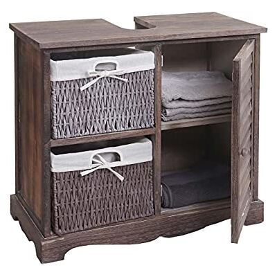 Mendler Waschbeckenunterschrank HWC-H20 60x65x31cm Shabby braun Badezimmer, Waschtisch, Massiv-Holz Korb-Schublade Mendler Waschbeckenunterschrank HWC-H20 60x65x31cm Shabby braun Badezimmer, Waschtisch, Massiv-Holz Korb-Schublade