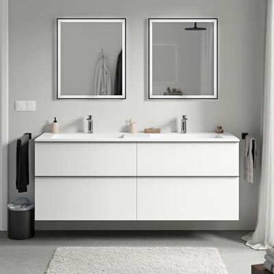 Bernstein Badmöbel Unterschrank Lavoa 160 cm mit Mineralguss-Waschbecken Bruxelles, Griff Anthrazit matt, Möbel Weiß matt, Weiß matt mit Hahnloch Bernstein Badmöbel Unterschrank Lavoa 160 cm mit Mineralguss-Waschbecken Bruxelles, Griff Anthrazit matt, Möbel Weiß matt, Weiß matt mit Hahnloch