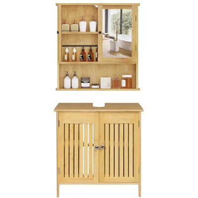 EUGAD Badezimmer Badmöbel Set Waschbeckenunterschrank Unterschrank Badezimmerschrank mit Spiegelschrank Hängeschrank für Bad Bambus Model 12 EUGAD Badezimmer Badmöbel Set Waschbeckenunterschrank Unterschrank Badezimmerschrank mit Spiegelschrank Hängeschrank für Bad Bambus Model 12