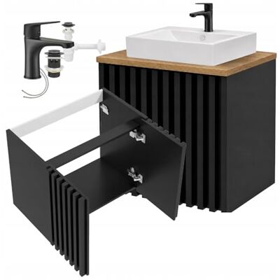 .Deftrans – Waschtisch mit Unterschrank 60 cm hängend – Waschbecken mit Unterschrank Set modern – Badmöbel mit Aufsatzwaschbecken schwarz – Waschplatz komplett mit Armatur .Deftrans – Waschtisch mit Unterschrank 60 cm hängend – Waschbecken mit Unterschrank Set modern – Badmöbel mit Aufsatzwaschbecken schwarz – Waschplatz komplett mit Armatur