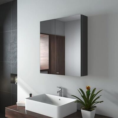 EMKE Spiegelschränke 60x65cm Spiegelschrank Badschrank mit Doppelseitiger Spiegel (Schwarz) EMKE Spiegelschränke 60x65cm Spiegelschrank Badschrank mit Doppelseitiger Spiegel (Schwarz)