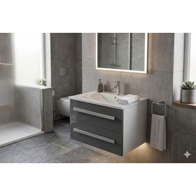 Jet-Line ® Badset Arosa II Keramik Waschbecken Waschtisch Badmöbel mit Soft Close Hochglanz Grau 59 cm Breit für Badezimmer Jet-Line ® Badset Arosa II Keramik Waschbecken Waschtisch Badmöbel mit Soft Close Hochglanz Grau 59 cm Breit für Badezimmer