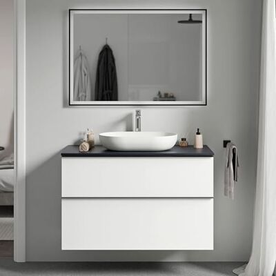Bernstein Waschbeckenunterschrank zum Aufhängen, für Badezimmer, MDF, weiß, matt, Nachtblau, Griff aus Metall, mattschwarz – 80 x 46 x 62 cm – LAVOA Bernstein Waschbeckenunterschrank zum Aufhängen, für Badezimmer, MDF, weiß, matt, Nachtblau, Griff aus Metall, mattschwarz – 80 x 46 x 62 cm – LAVOA