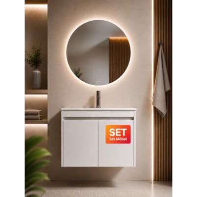 AM.PM Spike – Badmöbel Set 80 cm mit Waschbecken & rundem LED Badspiegel Ø 80 cm Waschtischunterschrank mit 2 Türen Dimmbarer Spiegel mit Touchless Sensor & Anti-Beschlag Weiß Hochglanz AM.PM Spike – Badmöbel Set 80 cm mit Waschbecken & rundem LED Badspiegel Ø 80 cm Waschtischunterschrank mit 2 Türen Dimmbarer Spiegel mit Touchless Sensor & Anti-Beschlag Weiß Hochglanz