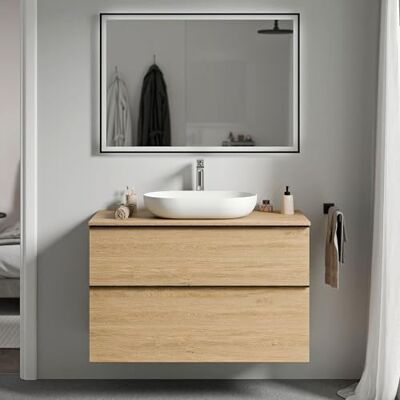 Bernstein Waschbecken-Unterschrank Lavoa 100cm in Eiche Waschtischplatte: Eiche Schrank mit 2 Schubladen, Griff in Anthrazit Soft-Close Hettich Metallauszüge, 5 Jahre Garantie Bernstein Waschbecken-Unterschrank Lavoa 100cm in Eiche Waschtischplatte: Eiche Schrank mit 2 Schubladen, Griff in Anthrazit Soft-Close Hettich Metallauszüge, 5 Jahre Garantie