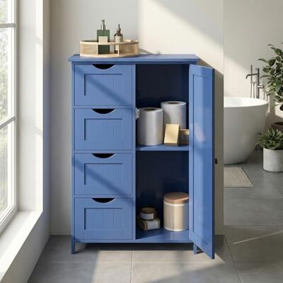 VASAGLE Badezimmerschrank, 4 Schubladen, Schranktür, 55 x 30 x 82,2 cm schmaler Badschrank, Beistellschrank, Kommode, verstellbare Ablage, Bijou Blau, SOFIE Kollektion LHC041QE02 VASAGLE Badezimmerschrank, 4 Schubladen, Schranktür, 55 x 30 x 82,2 cm schmaler Badschrank, Beistellschrank, Kommode, verstellbare Ablage, Bijou Blau, SOFIE Kollektion LHC041QE02