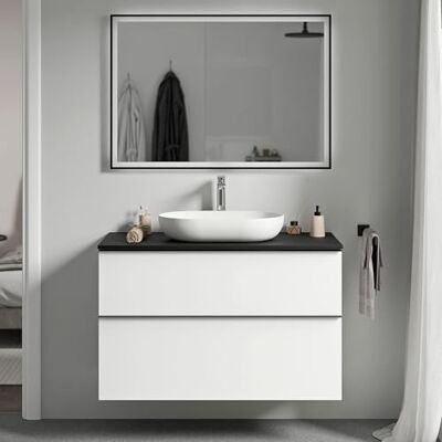 Bernstein Waschbeckenunterschrank zum Aufhängen, Badezimmer, MDF, weiß, matt, Waschtisch & Metallgriff, mattschwarz – 80 x 46 x 62 cm – LAVOA Bernstein Waschbeckenunterschrank zum Aufhängen, Badezimmer, MDF, weiß, matt, Waschtisch & Metallgriff, mattschwarz – 80 x 46 x 62 cm – LAVOA