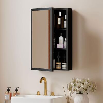 kleankin Spiegelschrank Badezimmerschrank 3 Etagen Schwarz 40x12x60 cm Medizinschrank, Hängeschrank für Schlafzimmer kleankin Spiegelschrank Badezimmerschrank 3 Etagen Schwarz 40x12x60 cm Medizinschrank, Hängeschrank für Schlafzimmer