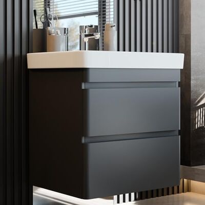 Newroom Waschbeckenunterschrank Anthrazit hängend mit Waschbecken 60 cm grifflos, 2 Schubladen, Waschtisch mit Unterschrank, Badezimmer Unterschrank, Badmöbel modern, für kleine Bäder Newroom Waschbeckenunterschrank Anthrazit hängend mit Waschbecken 60 cm grifflos, 2 Schubladen, Waschtisch mit Unterschrank, Badezimmer Unterschrank, Badmöbel modern, für kleine Bäder