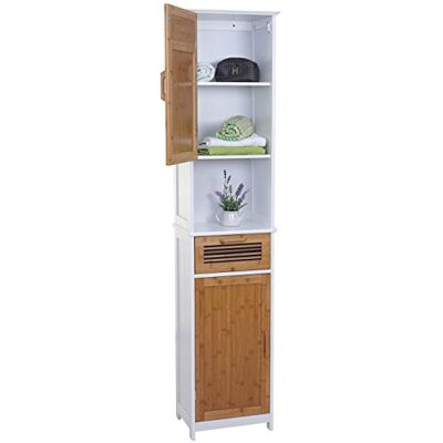 Mendler Hochschrank HWC-A85, Badschrank, 180x40x31cm, weiß, Bambus Badregal Mendler Hochschrank HWC-A85, Badschrank, 180x40x31cm, weiß, Bambus Badregal