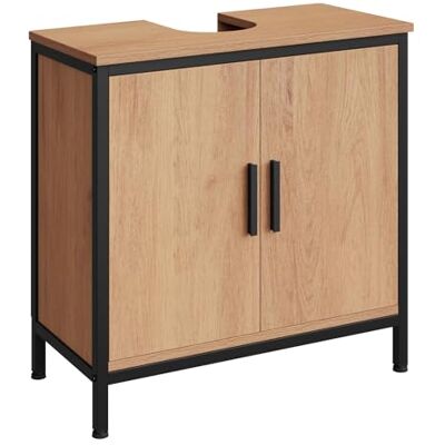 EUGAD Waschbeckenunterschrank 60x60x30 cm, Badezimmerschrank mit höhenverstellbarer Trennwand, Kleiner Schrank im Badezimmer, Badschrank aus Holzwerkstoff Metall, Schwarz EUGAD Waschbeckenunterschrank 60x60x30 cm, Badezimmerschrank mit höhenverstellbarer Trennwand, Kleiner Schrank im Badezimmer, Badschrank aus Holzwerkstoff Metall, Schwarz