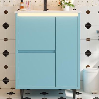 Merax Waschtischunterschrank 61 cm Freistehend mit Keramikwaschbecken, Blau 2 Schubladen, Soft-Close-Tür, hohe Füße, lackierte MDF-Oberfläche, viel Stauraum, modernes Badmöbel ohne Armatur Merax Waschtischunterschrank 61 cm Freistehend mit Keramikwaschbecken, Blau 2 Schubladen, Soft-Close-Tür, hohe Füße, lackierte MDF-Oberfläche, viel Stauraum, modernes Badmöbel ohne Armatur