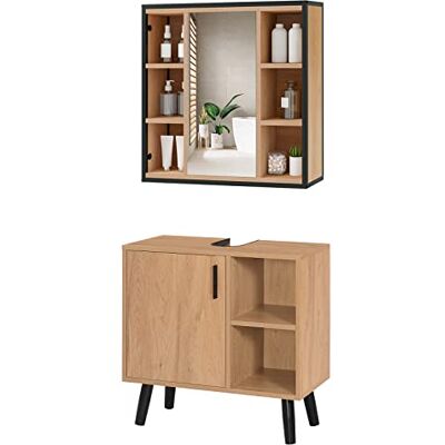 EUGAD Badezimmer Badmöbel Set Waschbeckenunterschrank Unterschrank Badezimmerschrank mit Spiegelschrank Metall + Holz Model 18 EUGAD Badezimmer Badmöbel Set Waschbeckenunterschrank Unterschrank Badezimmerschrank mit Spiegelschrank Metall + Holz Model 18