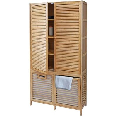 Mendler Bambus Badezimmerschrank HWC-N83AM 168x82x34cm Regal, Badregal, Badschrank, Schrank, 2 Wäschekörbe, 2 Türen, FSC® Mendler Bambus Badezimmerschrank HWC-N83AM 168x82x34cm Regal, Badregal, Badschrank, Schrank, 2 Wäschekörbe, 2 Türen, FSC®