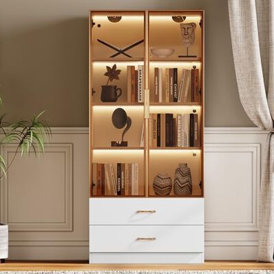 Merax Vitrine Stauraumvitrine Hochschrank für Wohnzimmer Badezimmerschrank mit LED, 75 cm breit, 2 Schubladen, 2 Türen, Glastür, Modernes Design für Badezimmer, Arbeitszimmer, Flur Weiß Merax Vitrine Stauraumvitrine Hochschrank für Wohnzimmer Badezimmerschrank mit LED, 75 cm breit, 2 Schubladen, 2 Türen, Glastür, Modernes Design für Badezimmer, Arbeitszimmer, Flur Weiß