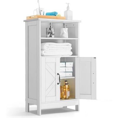 VEVOR Badezimmerschrank Badschrank 4-stufig aus Holz mit 2 Türen & verstellbarem Regal, Bodenschrank für Küche/Wohnzimmer/Eingangsbereich, freistehender Aufbewahrungsschrank Küchenschrank weiß VEVOR Badezimmerschrank Badschrank 4-stufig aus Holz mit 2 Türen & verstellbarem Regal, Bodenschrank für Küche/Wohnzimmer/Eingangsbereich, freistehender Aufbewahrungsschrank Küchenschrank weiß