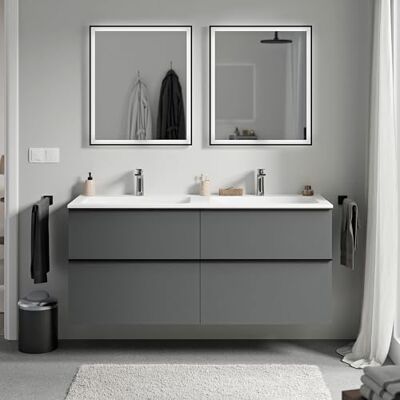 Bernstein Badmöbel-Set Lavoa, Waschtisch-Unterschrank mit Waschbecken 120cm in Anthrazit Cream Weiß matt mit Hahnloch 2 Schubladen, Griffe in Schwarz, vormontiert, 5 Jahre Garantie Bernstein Badmöbel-Set Lavoa, Waschtisch-Unterschrank mit Waschbecken 120cm in Anthrazit Cream Weiß matt mit Hahnloch 2 Schubladen, Griffe in Schwarz, vormontiert, 5 Jahre Garantie