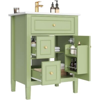BTM 61cm Waschtisch Stehend mit Unterschrank Hochglanz Badezimmerschrank Waschbecken mit Schubladen Grün BTM 61cm Waschtisch Stehend mit Unterschrank Hochglanz Badezimmerschrank Waschbecken mit Schubladen Grün