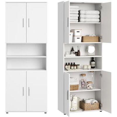 Home Collective Badezimmerschrank Hochschrank Badschrank mit 6 Fächern, Badezimmer Aufbewahrung, Mehrzweckschrank für Bad, Keller & Hauswirtschaftsraum 70x35x187 cm (BxTxH) Weiß Home Collective Badezimmerschrank Hochschrank Badschrank mit 6 Fächern, Badezimmer Aufbewahrung, Mehrzweckschrank für Bad, Keller & Hauswirtschaftsraum 70x35x187 cm (BxTxH) Weiß