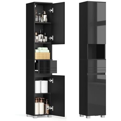 VASAGLE Badezimmerschrank, mit Einer Schublade, 30 x 30 x 170 cm Badschrank, Badezimmermöbel, verstellbare Ablagen, offenes Fach, Tintenschwarz, KAIN Kollektion BBC560B01 VASAGLE Badezimmerschrank, mit Einer Schublade, 30 x 30 x 170 cm Badschrank, Badezimmermöbel, verstellbare Ablagen, offenes Fach, Tintenschwarz, KAIN Kollektion BBC560B01