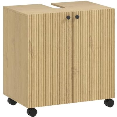 HOMCOM Waschbeckenunterschrank mit Rolle 60 x 39,8 x 62 cm Naturholz Unterschrank, Soft-Close Türen, Höhenverstellbare Ablage, Badezimmerschrank, Waschtischunterschrank, Badschrank HOMCOM Waschbeckenunterschrank mit Rolle 60 x 39,8 x 62 cm Naturholz Unterschrank, Soft-Close Türen, Höhenverstellbare Ablage, Badezimmerschrank, Waschtischunterschrank, Badschrank