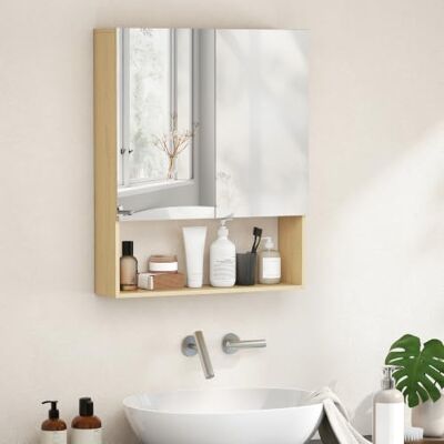 HOMCOM Spiegelschrank Bad Soft-Close 2 Türen Schmal 60 x 16,6 x 75cm Eiche Badezimmerschrank mit Spiegel, Badschrank, Verstellbarem Regal, Hängeschrank Wandschrank HOMCOM Spiegelschrank Bad Soft-Close 2 Türen Schmal 60 x 16,6 x 75cm Eiche Badezimmerschrank mit Spiegel, Badschrank, Verstellbarem Regal, Hängeschrank Wandschrank