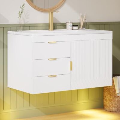 Merax Waschbeckenunterschrank mit LED, Unterschrank, Waschtischunterschrank Badezimmerschrank mit Viel Stauraum, Wandhängend Waschtisch mit Waschbecken, Modern Stil Badschrank Merax Waschbeckenunterschrank mit LED, Unterschrank, Waschtischunterschrank Badezimmerschrank mit Viel Stauraum, Wandhängend Waschtisch mit Waschbecken, Modern Stil Badschrank