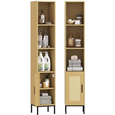 HOMCOM Badezimmerschrank Schmal mit Verstellbarem Einlegeboden, Natur Badschrank Hochschrank, 3 Offene Fächer, Tür aus PE-Rattan, für Badezimmer, Wohnzimmer, Küche, 30 x 30 x 164 cm HOMCOM Badezimmerschrank Schmal mit Verstellbarem Einlegeboden, Natur Badschrank Hochschrank, 3 Offene Fächer, Tür aus PE-Rattan, für Badezimmer, Wohnzimmer, Küche, 30 x 30 x 164 cm