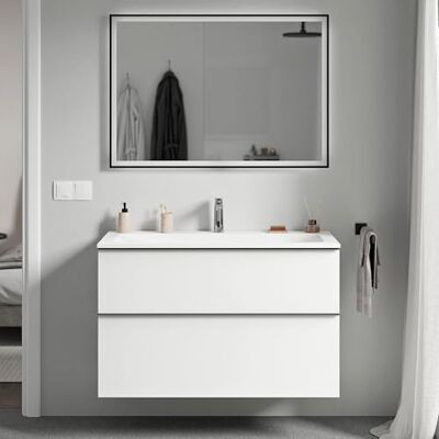 Bernstein Badmöbel-Set Lavoa, Waschtisch-Unterschrank mit Waschbecken 80cm in Weiß matt Cream Weiß matt mit Hahnloch 2 Schubladen, Griffe in Chrom, vormontiert, 5 Jahre Garantie Bernstein Badmöbel-Set Lavoa, Waschtisch-Unterschrank mit Waschbecken 80cm in Weiß matt Cream Weiß matt mit Hahnloch 2 Schubladen, Griffe in Chrom, vormontiert, 5 Jahre Garantie