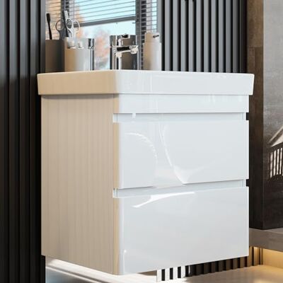 Newroom Waschbeckenunterschrank hängend Weiß Hochglanz Waschbecken 60 cm grifflos, 2 Schubladen, Waschtisch mit Unterschrank, Badezimmer Unterschrank, Badmöbel modern, für kleine Bäder Newroom Waschbeckenunterschrank hängend Weiß Hochglanz Waschbecken 60 cm grifflos, 2 Schubladen, Waschtisch mit Unterschrank, Badezimmer Unterschrank, Badmöbel modern, für kleine Bäder