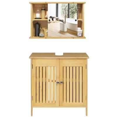 EUGAD Badezimmer Badmöbel Set Waschbeckenunterschrank Unterschrank Badezimmerschrank mit Spiegelschrank Hängeschrank für Bad Bambus,60x60x30 cm EUGAD Badezimmer Badmöbel Set Waschbeckenunterschrank Unterschrank Badezimmerschrank mit Spiegelschrank Hängeschrank für Bad Bambus,60x60x30 cm
