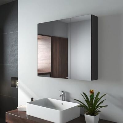 EMKE Spiegelschränke 75x65cm Spiegelschrank Badschrank mit Doppelseitiger Spiegel (Schwarz) EMKE Spiegelschränke 75x65cm Spiegelschrank Badschrank mit Doppelseitiger Spiegel (Schwarz)
