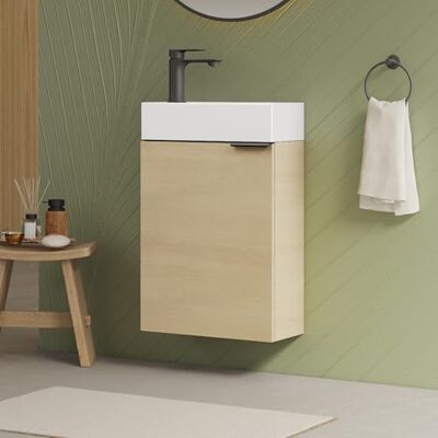 EMKE Waschbecken mit Unterschrank 41 cm, Kompaktes Waschtisch-Set mit Keramikbecken für Gäste-WC & kleines Bad, Waschtisch mit Unterschrank, Eiche EMKE Waschbecken mit Unterschrank 41 cm, Kompaktes Waschtisch-Set mit Keramikbecken für Gäste-WC & kleines Bad, Waschtisch mit Unterschrank, Eiche