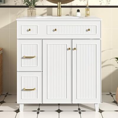 Merax Waschtischunterschrank Waschbecken mit Unterschrank,Bodenschrank, Massivholzfüßen, großer Stauraum, modernes Luxus Badezimmermöbel,81,7x46.5x90 cm,weiß Merax Waschtischunterschrank Waschbecken mit Unterschrank,Bodenschrank, Massivholzfüßen, großer Stauraum, modernes Luxus Badezimmermöbel,81,7x46.5x90 cm,weiß