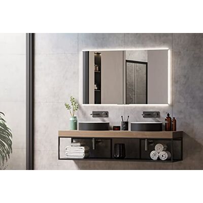 Bernstein LED Einbau-Spiegelschrank UP7012 120 cm aus Aluminium mit dimmbarer LED-Beleuchtung, Sensorschalter, Doppelsteckdose und verspiegelten Türen zur Unterputzmontage Bernstein LED Einbau-Spiegelschrank UP7012 120 cm aus Aluminium mit dimmbarer LED-Beleuchtung, Sensorschalter, Doppelsteckdose und verspiegelten Türen zur Unterputzmontage